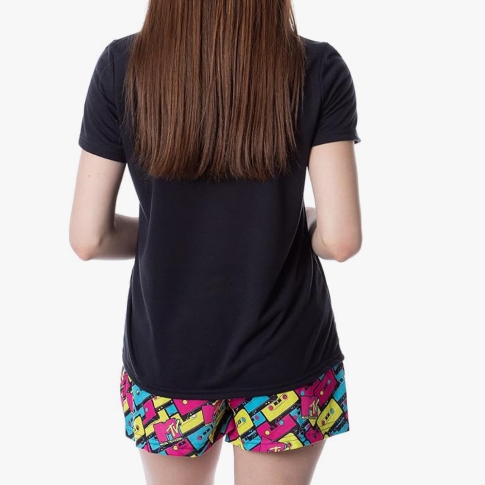 Intimo MTV Womens' Music Television Neon Cassette Tape Sleep Pajama Set Short - Picture 9 of 11